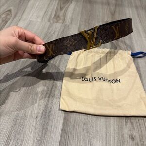 Louis Vuitton Brown Monogram Canvas Belt with Gold LV Buckle